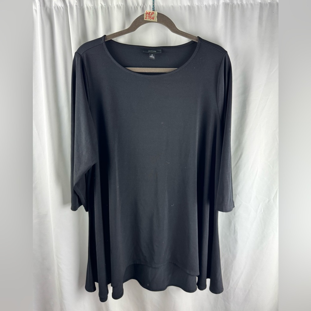 Alfani Solid Black Oversized 3/4 Sleeve Tunic Top Plus